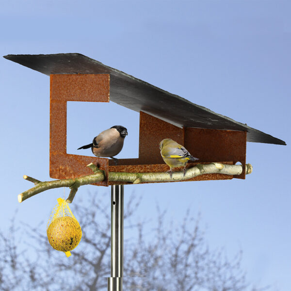 Cortenstaal Vogelvoederhuisje Met Leisteen Dak In Bauhaus Stijl Opossum